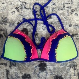 SO Colorblock Bikini Top XL Neon Pink Blue Green Ruffle Swim Top